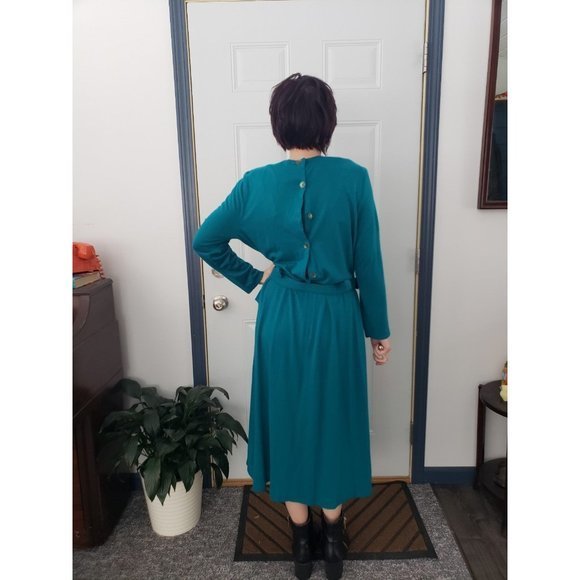 Vintage 80s Green Casual Dress - Picture 3 of 4